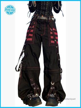 Y2K Cargo Pants Punk Emo Baggy Zipper Fly Harajuku Bell Bottom Jeans Grunge